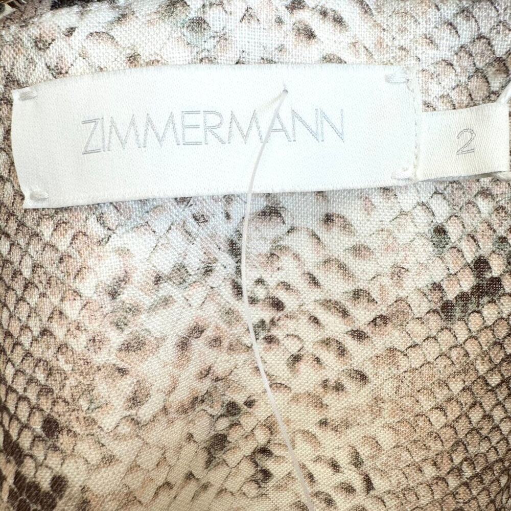 ZIMMERMANN Bellitude Scarf Tie Sleeveless Snakeskin Print Dress 2 NEW Cutout Tan - Picture 5 of 8